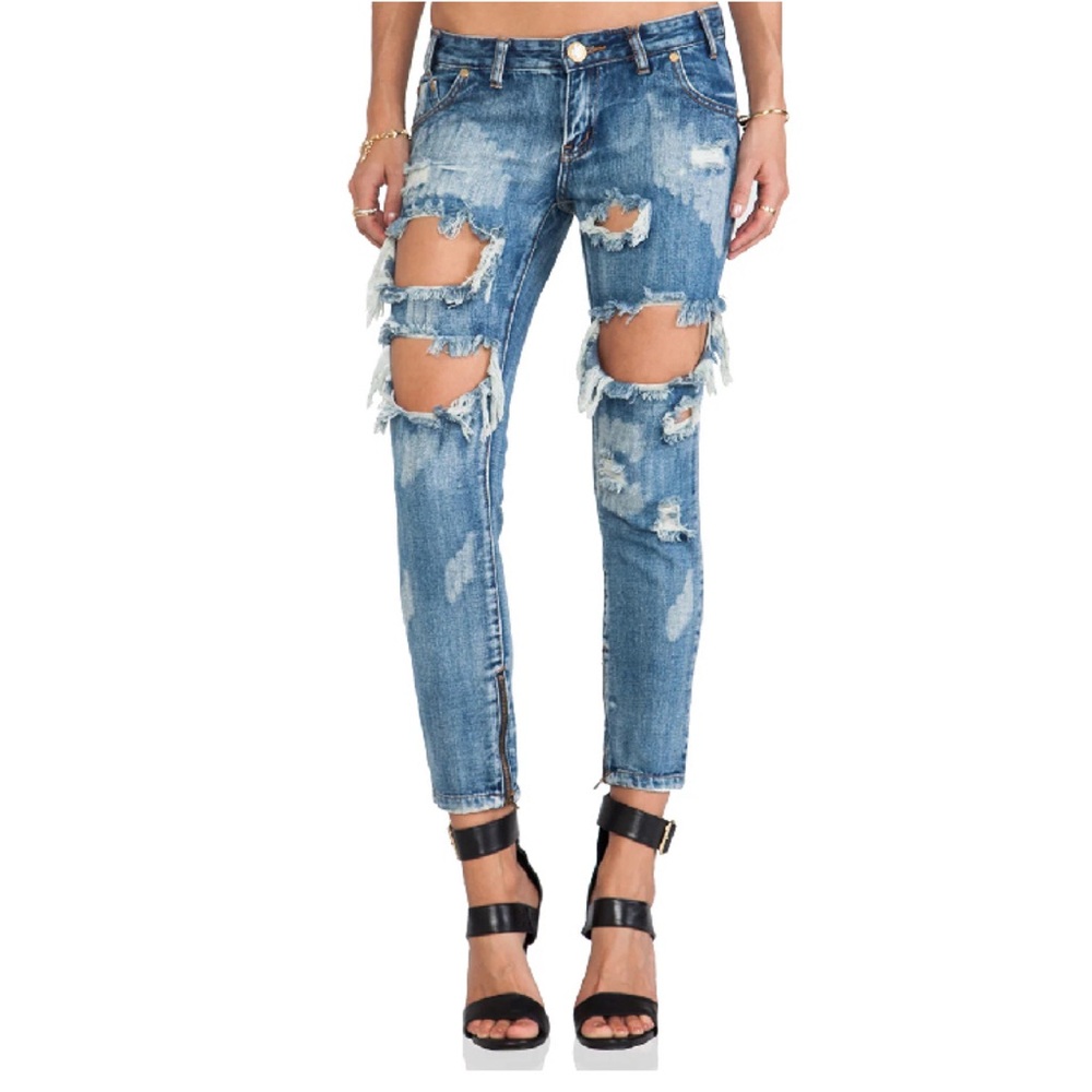 One by One Teaspoon X Trashed Freebird Jeans in Cobain Wash (medium blue)